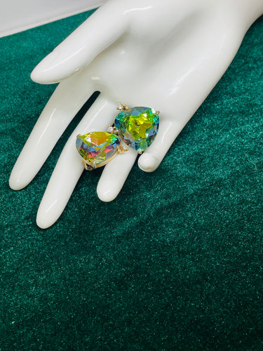 Watermelon AB Rhinestone Clip On Earrings
